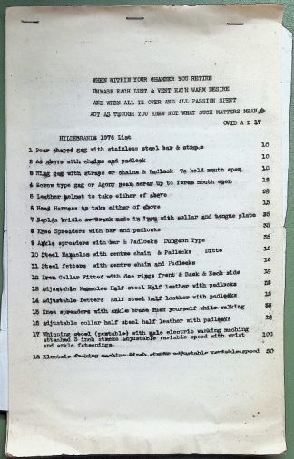 Hildebrands 1976 Bondage Accessory List