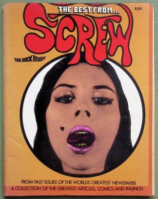 Magazine cover for Screw featuring a close-up of a woman's face with pink lips and mouth open, bold red 'SCREW' title at top.