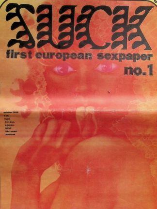 Cover of 'HEX', first European sexpaper, no.1; orange-tinted photo of a person with hands near the mouth.