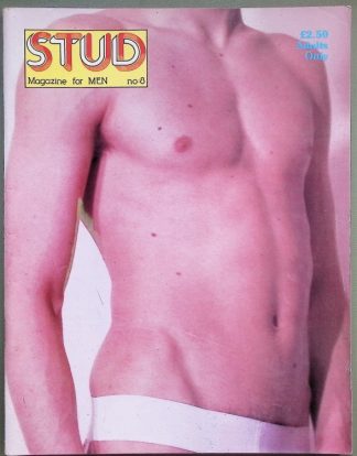 Cover of the men’s magazine 'STUD' showing a pink-tinted bare-chested torso, price £2.50, Adults Only label at top right.