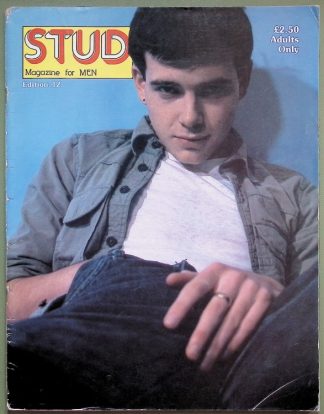 Cover of Stud magazine for men, featuring a young man in a white T-shirt and gray casual shirt, looking at the camera.